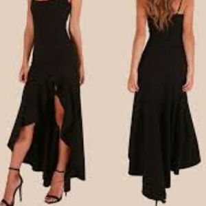 ROMANTIC Black Ruffled Hi Low A-Line Formal Dress